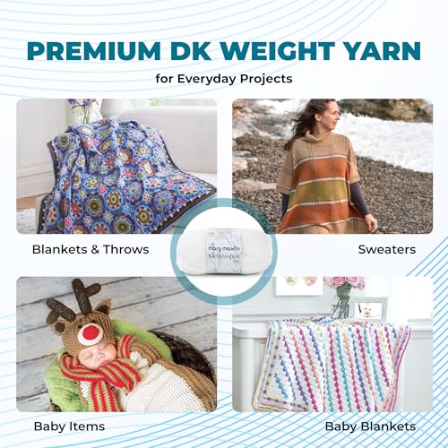 Mary Maxim Mellowspun DK Weight Yarn, Lightweight Acrylic Yarn for Crocheting and Knitting Baby Blankets, Afghans, Sweaters, and Clothing, 284 Yards, 3.5 Oz, White - Thumbnail 4