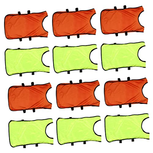 ifundom 12Pcs Soccer Training Vests Breathable Sleeveless Practice Pinnies with Elastic Straps Lightweight Sports Jerseys for Outdoor Fluorescent