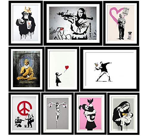 Image of Tallenge - Set of 10 Banksy - Small Poster Paper - Framed (12 x 17 inches)