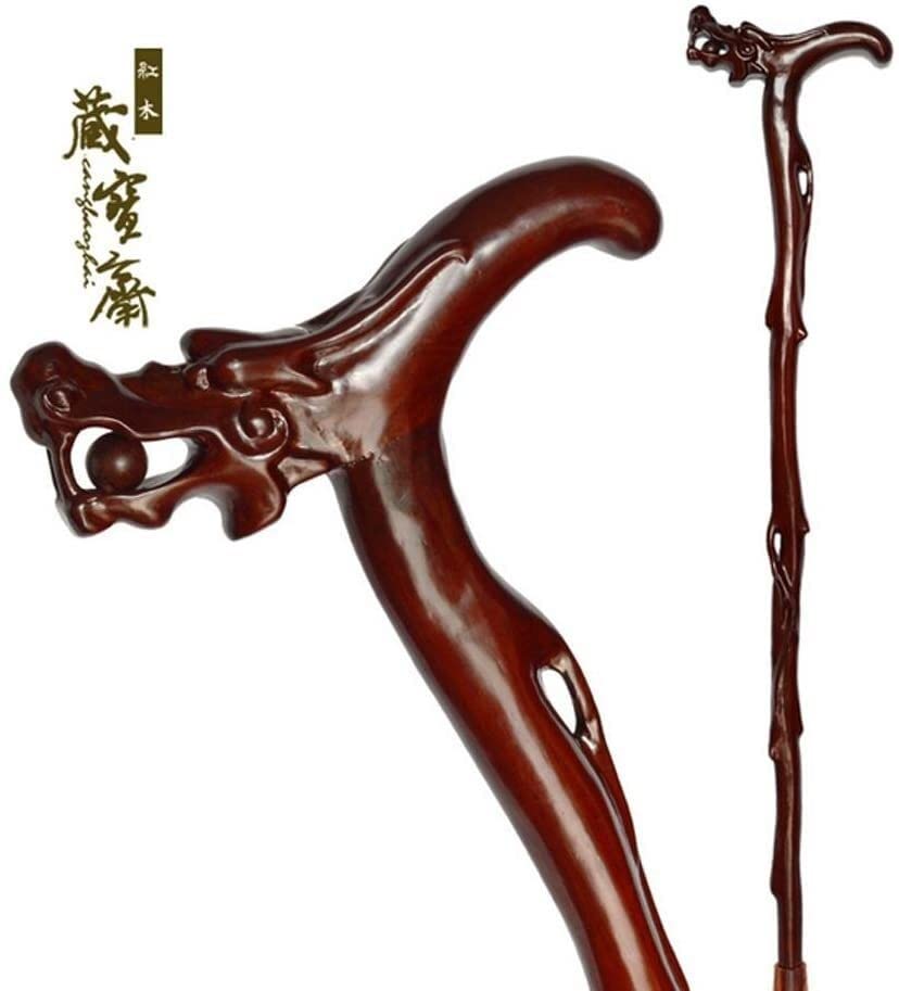 Canne en bois solide sculptée tête de dragon pour la marche des seniors