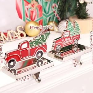 Set of 2 Christmas Stocking Holder for Mantel Christmas Decoration,Metal Red Truck with Christmas Tree Stocking Hangers for Fireplace Xmas Decoration Supplies (Truck) Set of 2 Christmas Stocking Holder for Mantel Christmas DecorationMetal Red Truck with Christmas Tree Stocking Hangers for Fireplace Xmas Decoration Supplies Truck