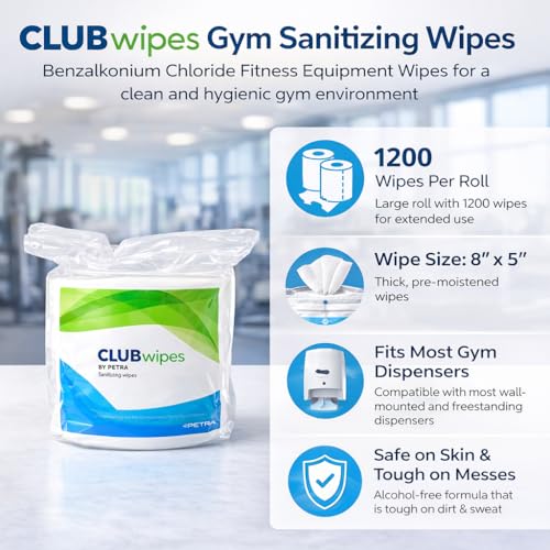 Image of CLUBwipes Gym Equipment Cleaning Wipes - 1200 Count Roll | Bulk Gym Wipes for Equipment, Fitness Centers & Hotels | Antiseptic Wipes Refill Roll for Workout Equipment