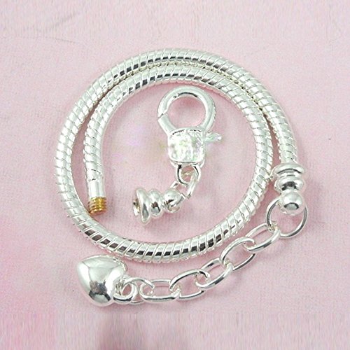 Yeshan 5Pcs Women Silver Plated Snake Chain Charm Bracelet Starter With Classic Bead Lobster Clasp Fits All Chamilia Troll Biagi Beads,6.7Inch #TOP2