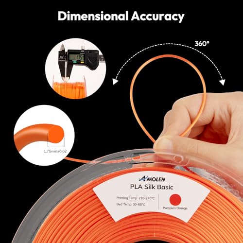 Image of AMOLEN Silk PLA Filament Orange, 1.75mm Pla Filament + /-0.02mm 3D Printer Filament for 3D Printing 1kg(2.2lbs) Spool Compatible with Most FDM Printer