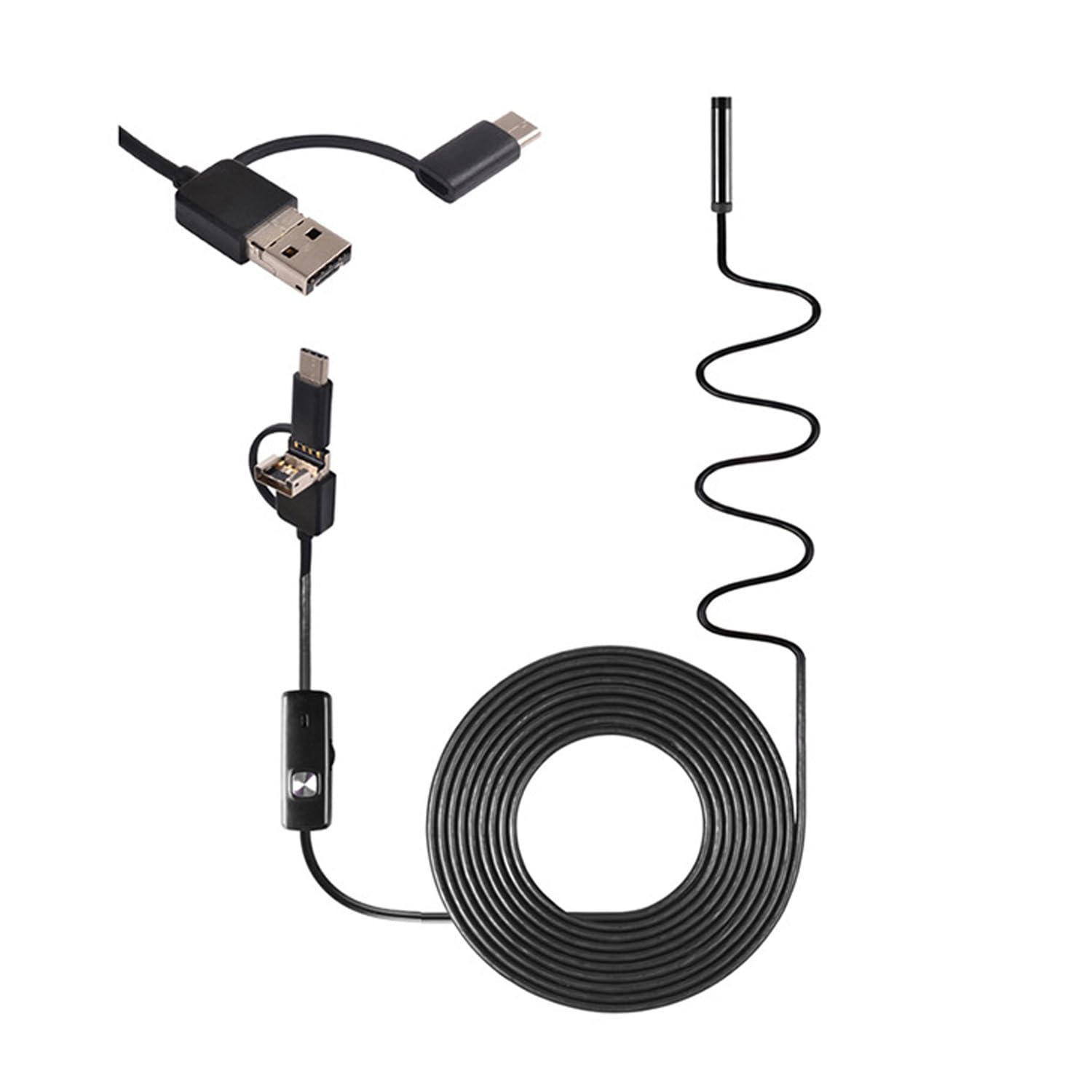 Telecamera Endoscopica 3 in 1 per Tubi, Endoscopio Impermeabile IP67 con 6 LED E Cavo Semirigido per Tubi di Scarico, Manutenzione Auto(10M)