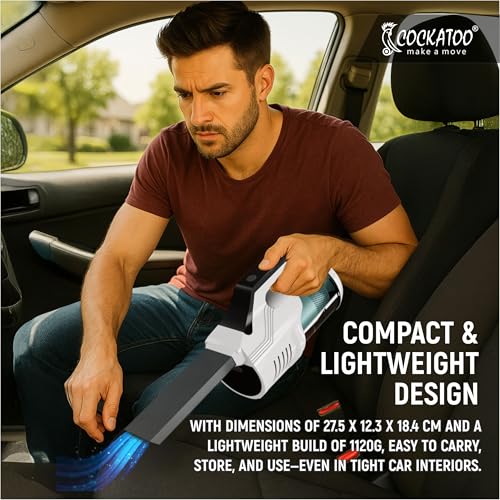 Image of Cockatoo WL-X901 Cordless Vacuum Cleaner - Powerful 11.1V 80W Suction, Dual-Layer Filters, LED Light, Compact Design for Home & Car Cleaning, 8000Pa Suction, 6000mAh Battery (White /Black)