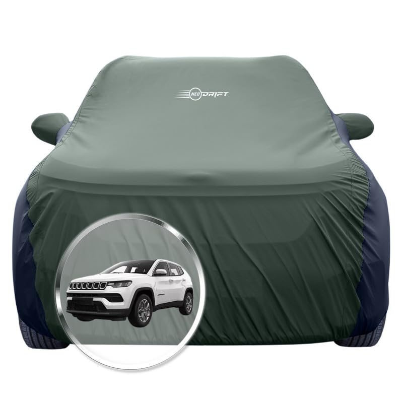 NEODRIFT 'SuperTech' Car Cover for Jeep Compass (100% Water-Resistant, All Weather Protection, Tailored Fit, Multi-Layered & Breathable Fabric) (Colour: L.Green+Black)-image-48