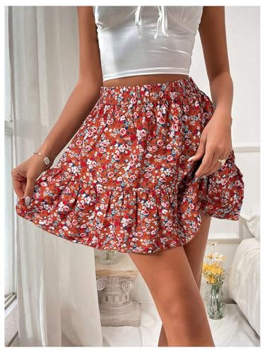 SweatyRocks Women's Summer Boho Ruffle Skirts Floral Print Elastic Waist Flowy Beach Mini Skirt4