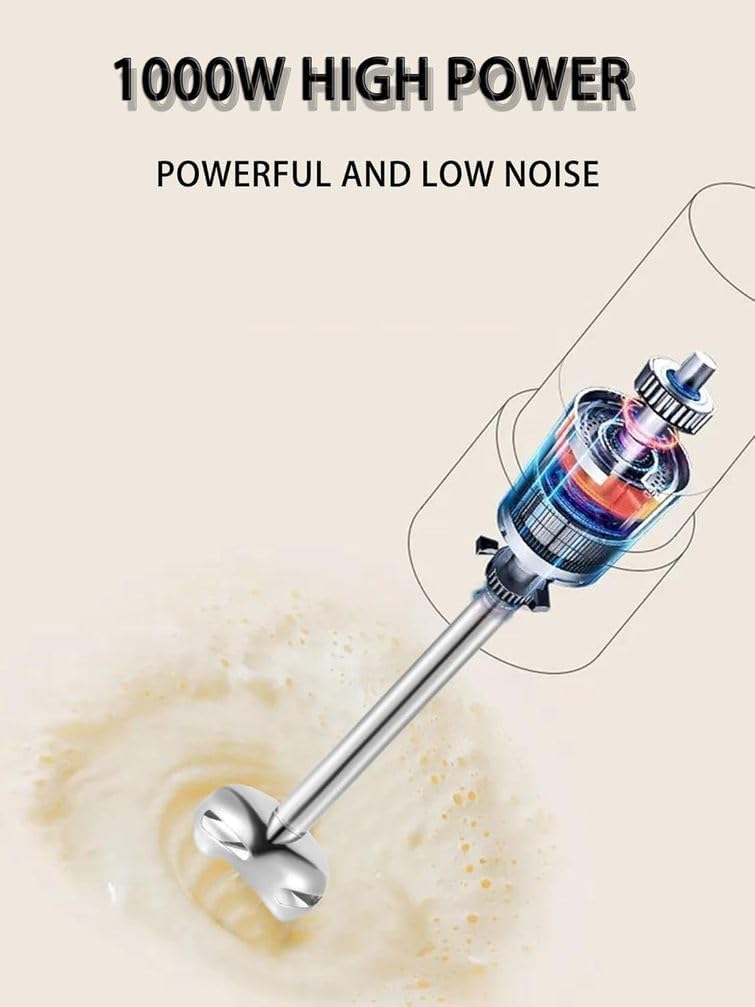 1000W Electric Hand Blender with 5 Speed Settings, Stainless Steel Blade, 700ml Beaker - Perfect for Soups, Sauces, and Smoothies