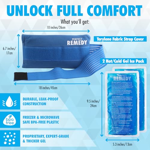 Image of Perfect Remedy 2-Pack Gel Ice Packs for Injuries with Strap Cover, Flexible Hot Cold Compress, Soothing Soft Ice Packs for aid in Injuries Conditions, Alternative to Hot Water Bottles (Blue, Regular)