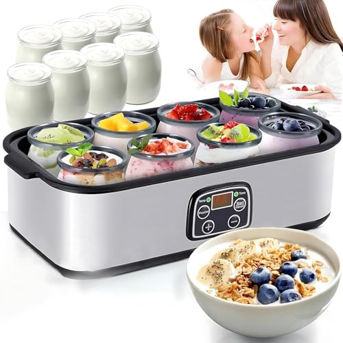 1400ml Electric Yoghurt Maker, Protable Large Capacity Yogurt Machine, 60 Oz X 8 Glasses, 0-48 H Timing Function, Shutdown Prompt, Automatic Yogurt Maker - Temperature Control, for Make Yogurt,Promote