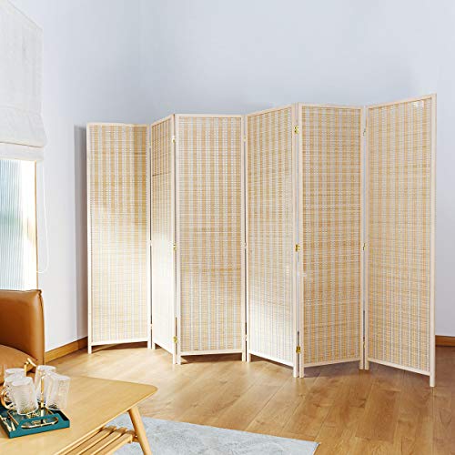 Tinytimes 6 Ft Tall Bamboo Room Divider, 6 Panel Room Dividers & Folding Privacy Screens, Decorative Separation Wall Divider, Room Partitions, Freestanding - Natural, 6 Panel #TOP3