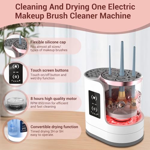 3 IN 1 Electric Makeup Brush Cleaner Machine With Makeup Brush Dryer Holder Portable Automatic USB Cosmetic Brushes Cleaner Tool for All Size Beauty Makeup Brush Set,Contour, Eyeshadow, Blush Brush