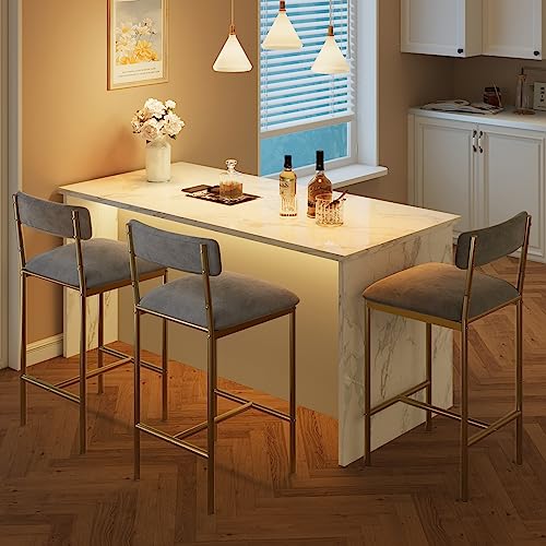 Conjunto de 4 butacos Garvee para barra, tapizados, con respaldo y reposapiés, asiento más ancho, para isla de cocina o comedor, fácil ensamblaje, dorado miniatura 3