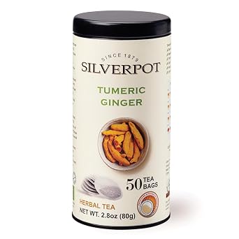 Silverpot Turmeric & Ginger Tea Bags, 50 Count, Ginger Turmeric Root, Herbal Ginger Turmeric Tea, Warming, Hot or Iced, Caffeine Free, 100% Natural