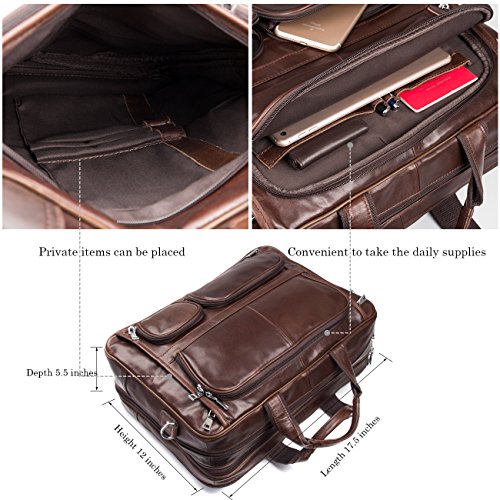 Augus Business Travel Briefcase Genuine Leather Duffel Bags for Men Laptop Bag fits 15.6 inches Laptop - Image 5