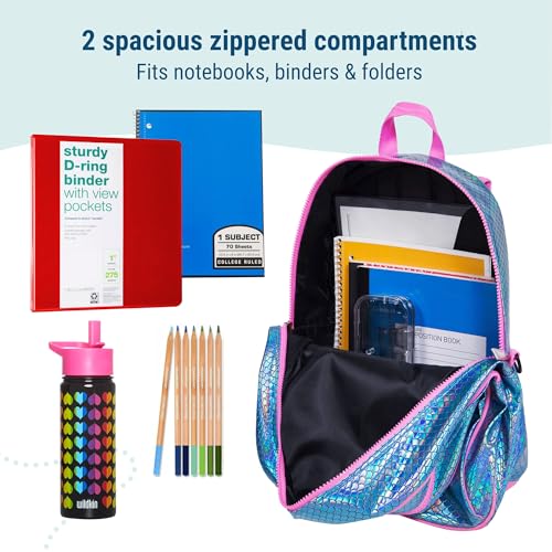 Image of Wildkin 15 Inch Backpack for Kids, Mermaid Scales | Ages 5-10, padded straps, side water bottle pocket - coordinates with matching Wildkin lunch boxes
