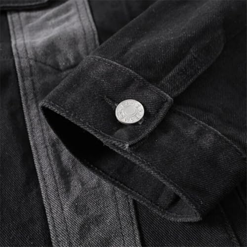 Men Spring Denim Jacket Color Blocking Loose Casual Coat Lapel Social with Pocket Outwear4