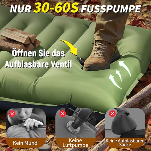 Myxslop Camping Isomatte ,12CM Verdicktes Luftmatratze Camping, Aufblasbare Matratze mit Fußpumpe & Kissen, Ultraleichte Schlafmatte Outdoor für Wandern, Strand, Reise, Zelt