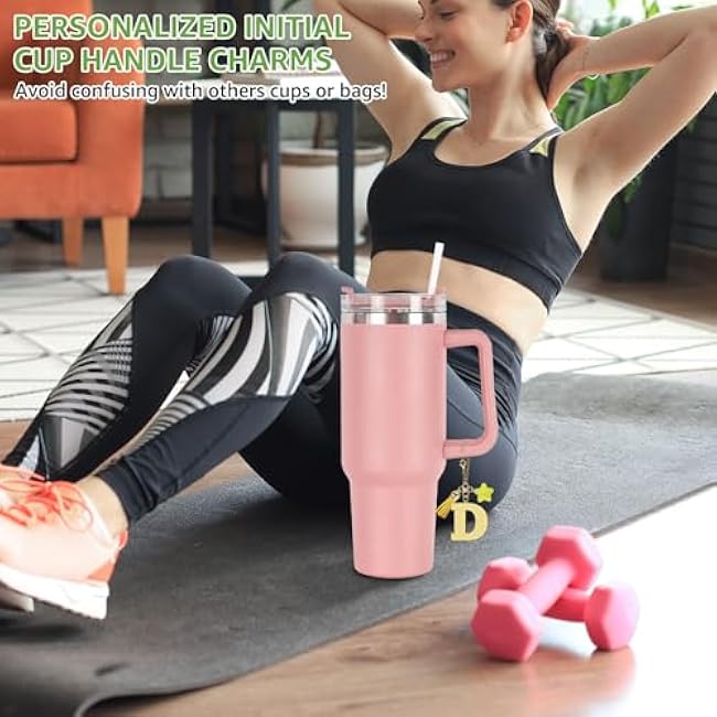 Gold Letter Charm for Stanley Cup Accessories, Cute Star Tassel Keychain Handle Charm, Monogram Water Bottle Chain