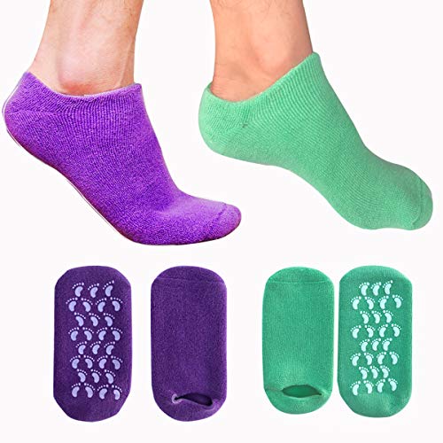 EXPER Moisturizing Gel Socks for Dry Hard Broken Rough Skin Cracked Heel Silicone Foot SPA Care Gel Socks (Purple + Green)