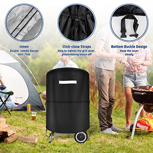 Charcoal Kettle Grill Cover-22 Inch Charcoal Grill Cover, Heavy Duty Waterproof & Dustproof Oxford Fabric Round Barbecue Grill Coverhook&Loop And Drawstring,Waterproof For Weber Master #TOP2