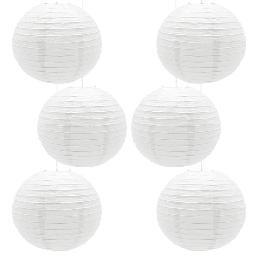 CEEYSEE 6 Pcs Paper Lanterns 12-Inch White Chinese Japanese Round Hanging Decoration Paper Lanterns for Halloween Wedding Birthday Party Decorations (DLBS/White)