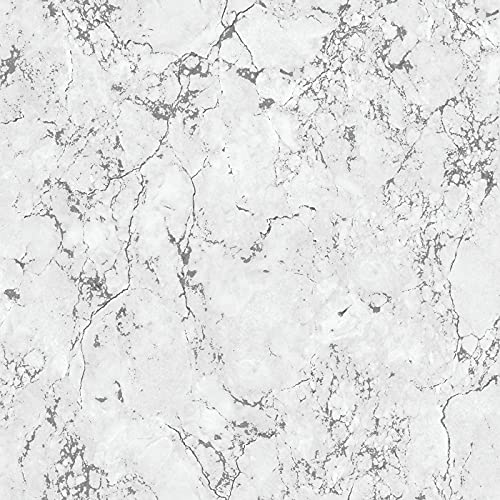 Athena Marble Effect Wallpaper Plain Glitter Metallic White Silver