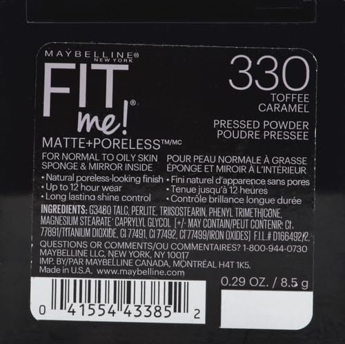 Image of Maybelline Fit Me Matte + Poreless Pressed Face Powder Makeup, Toffee, 1 Count (Pack of 2)