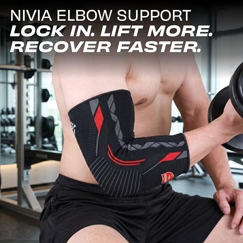 Image of Nivia X Punjab Kings Knitted Elbow Support Ergonomic, Breathable, and Flexible Compression Sleeve for Enhanced Joint Stability, Pain Relief, For Men & Women, In Pair