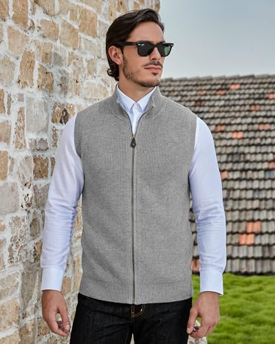 Kallspin Men’S Thick Wool Blend Sleeveless Cardigans Full Zip Up Knitted Sweater Vest Casual Outerwear thumb #8