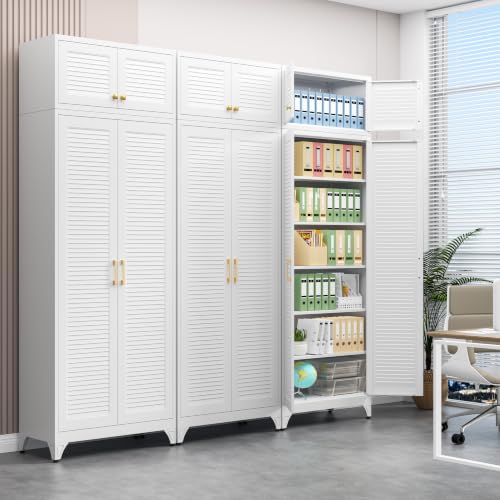 Image of Polup Kitchen Pantry Cabinet, 90 inch Tall Metal Storage Cabinet, Food Pantry cabinets with Doors and Shelves, Steel Cabinets for Living Room, Dining, White,16 inch D x 32 inch W x 90 inch H, Assembly Required
