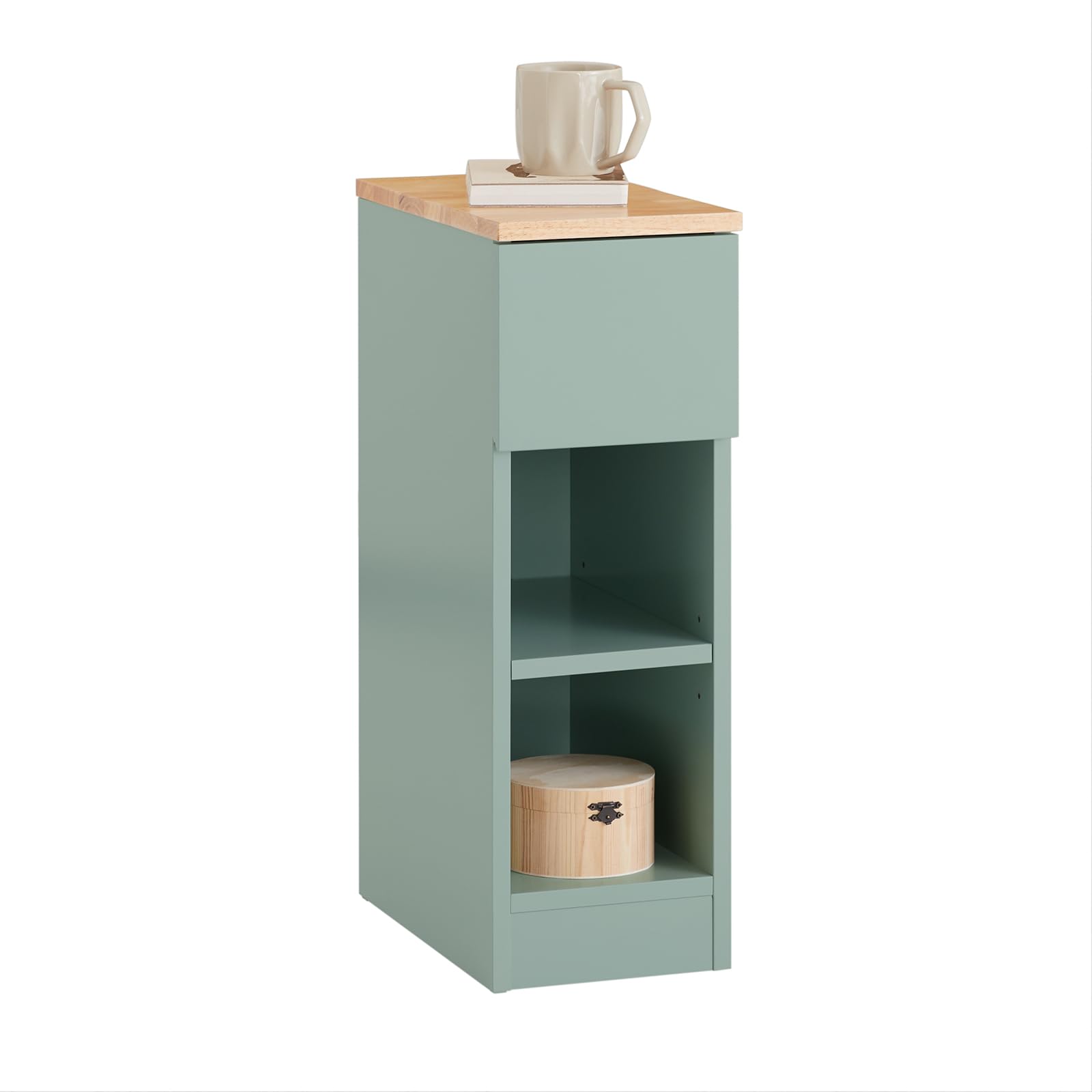 SoBuy Nachtkastje met Lade, Smalle Bijzettafel voor Bed of Bank, Multifunctionele Telefoontafel, Groen, 20x61x35 cm, FBT111-GR