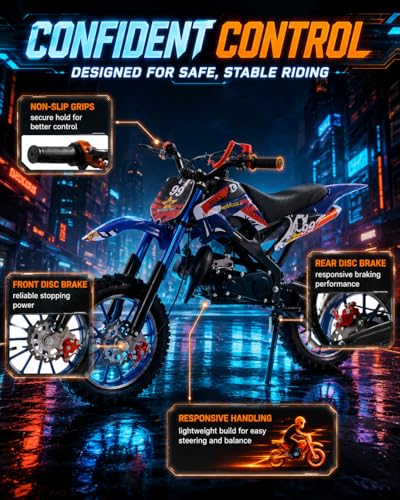 Image of 50cc Kid Gas Dirt Bike, 2-Stroke Gas Powered Kids Motorcycle