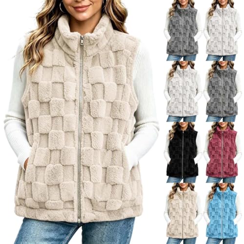 Womens Fleece Vest Textured Fuzzy Sleeveless Jacket Zip Up Stand Collar - image 1