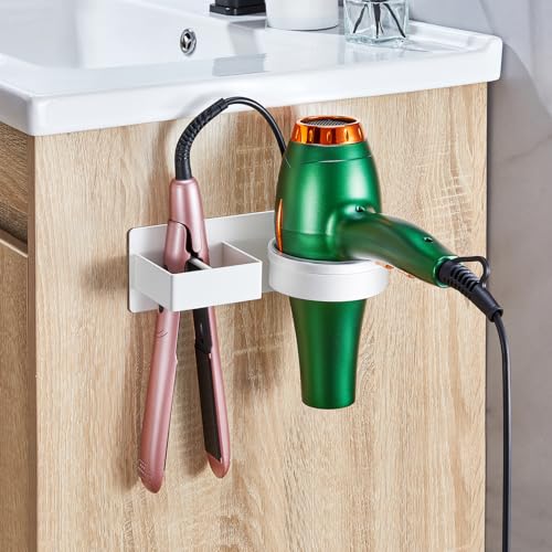 YYBO Fönhalter Ohne Bohren, Glätteisen Halterung, Föhn Halterung für Haartrockner und Glätteisen, Föhnhalter Wand, Haartrocknerhalter Wandhalterung, Selbstklebend Fönhalterung für Bad Hotel (Weiß) 4