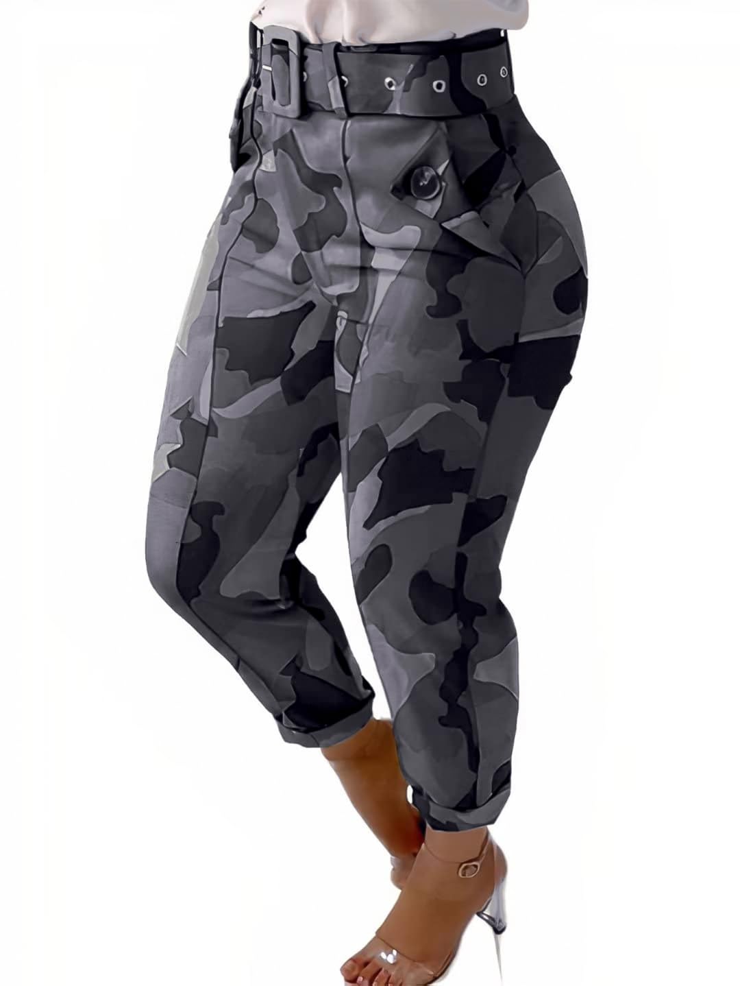 Flamingals Womens Camo Cargo Jogger Pant Slim Fit Casual Camouflage Sweatpants Active Workout Pants with Pockets