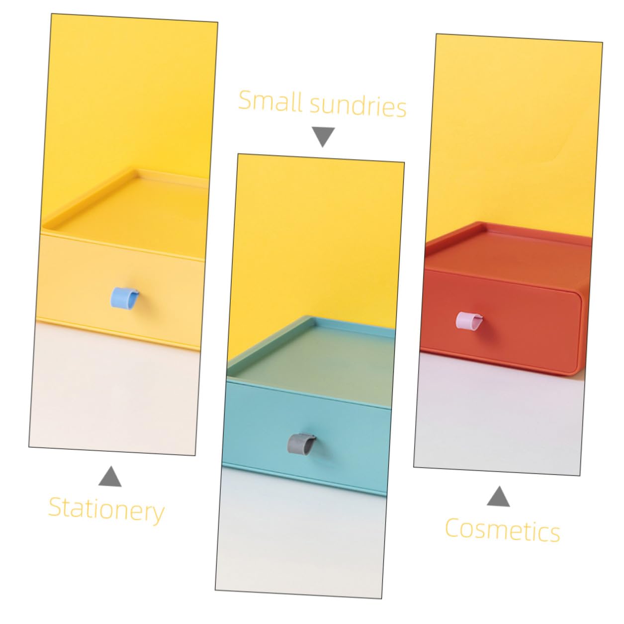 Lurrose Scatola di Immagazzinaggio Cassetto Portaoggetti Impilabile da Scrivania, Plastica Resistente, Organizzatore Multifunzione per Ufficio e Casa, Set da 4 Pezzi Colorati (giallo,