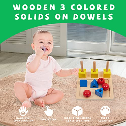 Image of Montessori Toys for 1 2 3 Years Old - 3 Colored Cubes on Wooden Peg Toys, Baby Game for Color Recognition Shape Sorter, Montessori Materials Wooden Sorting and Stacking Toys for Boys and Girls Gift