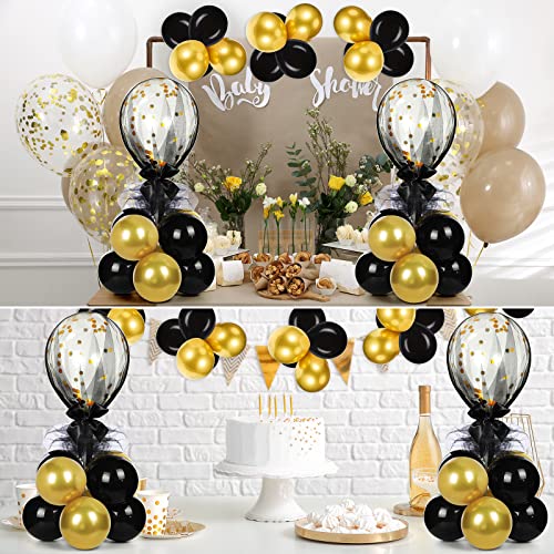 Image of BBTO 8 Set Gold Black Table Centerpieces Balloons Stand Kit, Latex Balloons and Table Stand Holder with Base Tulle for Wedding Birthday Grad Prom Centerpieces Party Back to School Baby Shower