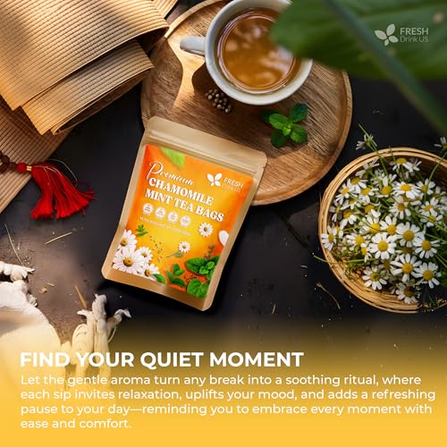 Image of FreshDrinkUS, Chamomile Mint Tea Bags | 135 Count | Refreshing Herbal Blend of Chamomile Flower, Peppermint, Lemon Balm & other herbs - Smooth Floral & Minty Flavor - Premium Quality, Caffeine-Free