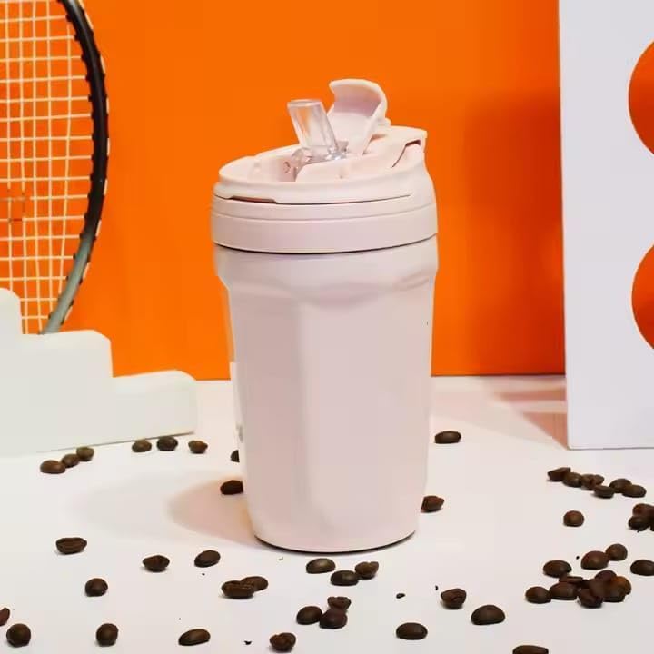 Image of Glass Sipper Mug with Leak-Proof Flip Lid & Wrist Strap | Reusable Glass Travel Coffee Cup for Hot & Cold Drinks, Tea, Coffee, Juice & Water | Portable Tumbler | Multi Colour