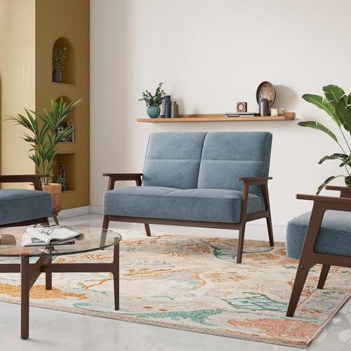 Image of Urban Ladder Logan 2 Seater Wooden Sofa in Blue Colour