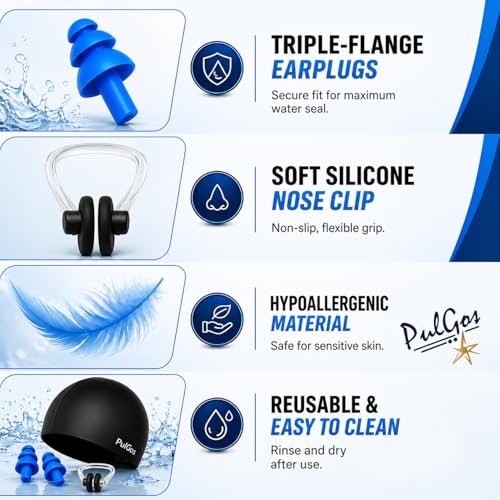 Image of PulGos Premium Silicone Swim Cap - Unisex Black Cap for Adults | Snug, Stretchable Fit for Long & Short Hair | Protects Hair, Reduces Drag | Ideal for Training, Competitions & Leisure Swimming