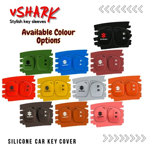 Image of vSHARK Silicone Car Key Cover Compatible with Maruti Suzuki S-Presso /Swift DZire /SX4 /DZire /Ignis /Alto /Vitara Brezza /Celerio /Ertiga /Ciaz /SCross /Baleno /Ritz 2 Button Key Cover Black(Pack of 1)