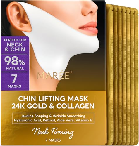 MAREE V Line Lifting Mask with 24K Gold – Deep Collagen Face Mask for Women – Jawline Shaper Mask with Retinol &amp; Hyaluronic Acid – Neck Tightening &amp; Firming – Double Chin Strap for Face Lift