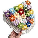 [TQJ] 編みバッグ レディース 可愛い 軽量 手織り かぎ針編み ミニ 夏用 サマーバッグ ビーチ 旅行 ハワイ 森ガール 和装 アウトドア 斜め掛け 肩掛け お花見 かご 花 [並行輸入品]