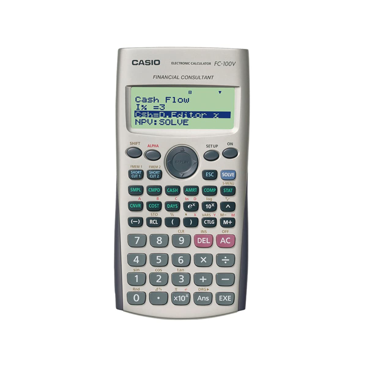 Casio FC-100V Bolsillo - Calculadora (Bolsillo, Calculadora financiera, 4 líneas, Flash, Batería, Gris)