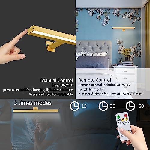 Image of Rechargeable Picture Light,16in Metal Wireless Art Light Display Lamp with Remote,Dimmable and Timer Picture Lights for Paintings,3 Modes,Dartboard Light for Frame Picture Gallery Portrait