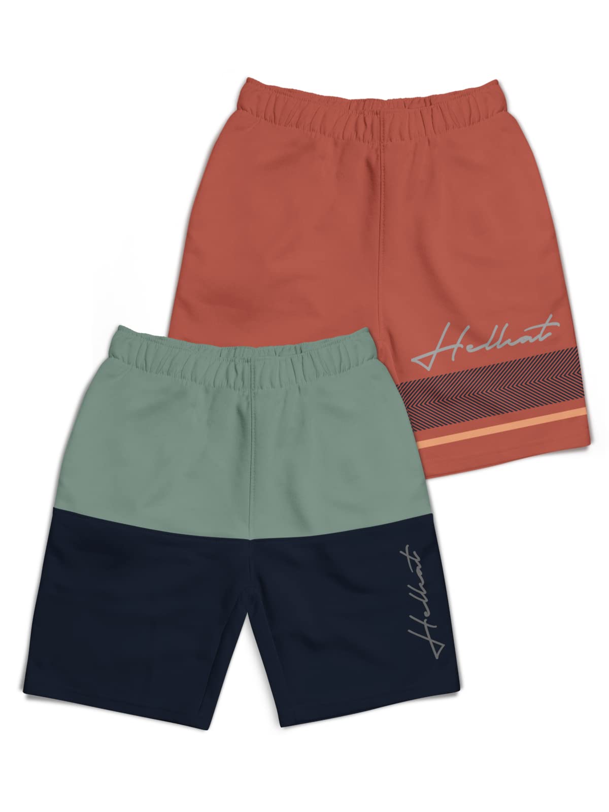 HELLCAT Pack of 2 Trendy Typographic Printed Mid rise Shorts for Boys